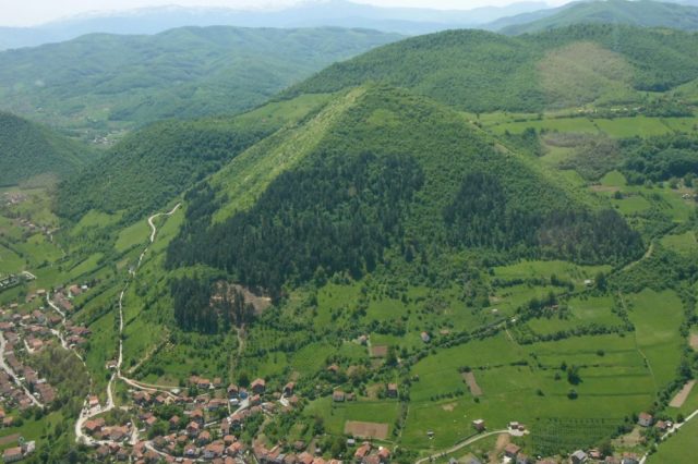The largest alleged Bosnian Pyramid, the Pyramid of the Sun, standing near the city of Visoko.