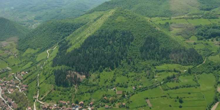 The largest alleged Bosnian Pyramid, the Pyramid of the Sun, standing near the city of Visoko.