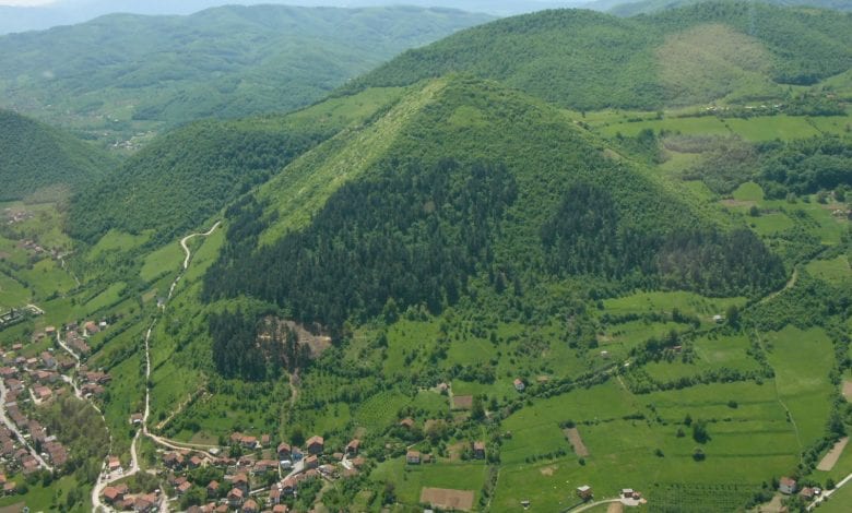 The largest alleged Bosnian Pyramid, the Pyramid of the Sun, standing near the city of Visoko.