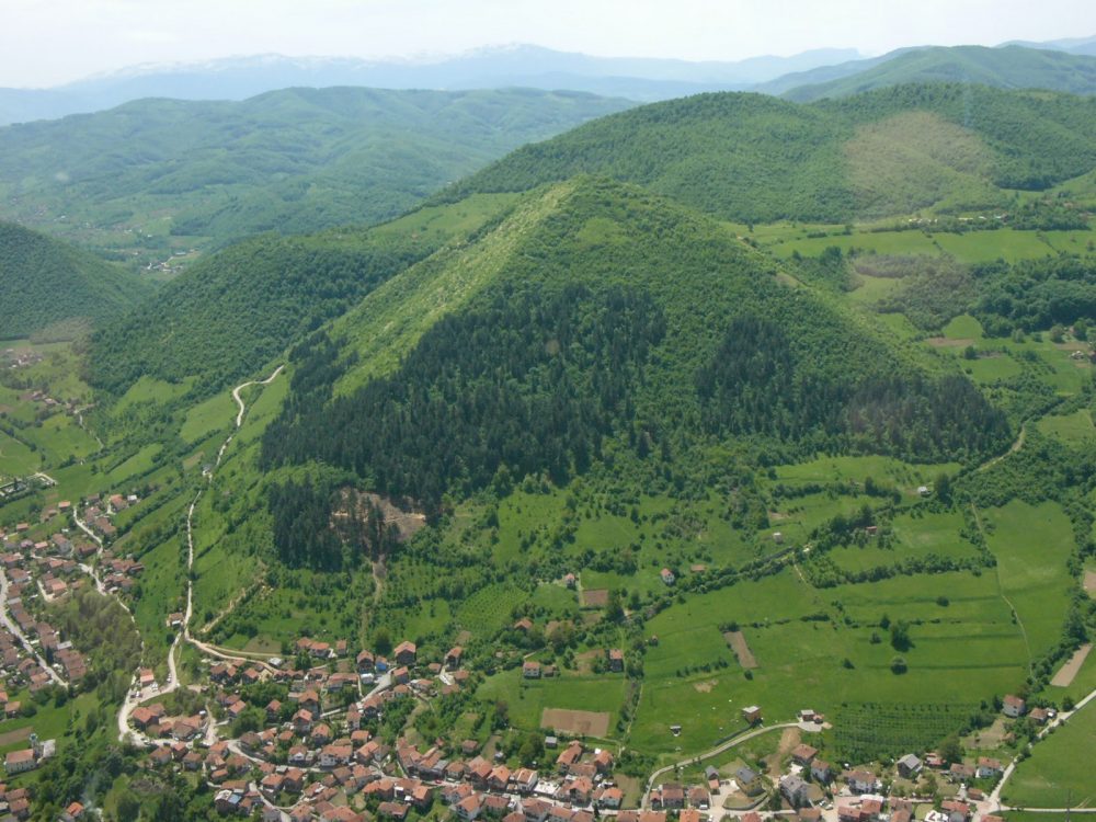 The largest alleged Bosnian Pyramid, the Pyramid of the Sun, standing near the city of Visoko.
