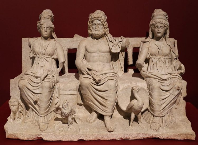 The Capitoline Triad of ancient Rome. These were the three main ancient deities - Jupiter, Juno, and Minerva.