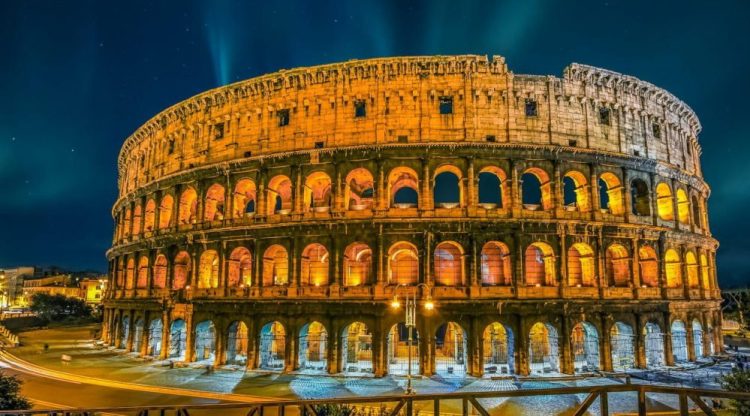 Night view of the magnificent Roman Colosseum. Credit: Pinterest