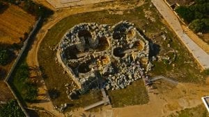 Aerial view over the ancient megalithic complex of Ggantija.