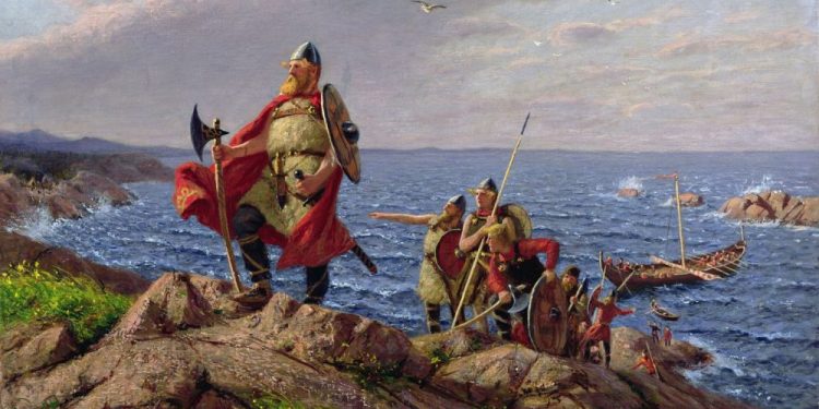 Leif Erikson discovers America, a painting by Norwegian painter Hans Dahl (1849-1937). Credit: Wikiwand