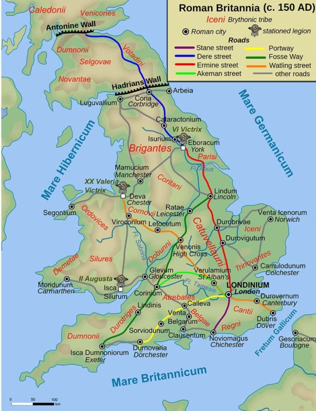 Road map of Roman Britannia. 