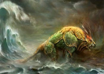 An illustration of the ancient Chinese mythological beast called Nian. You can read about it below.