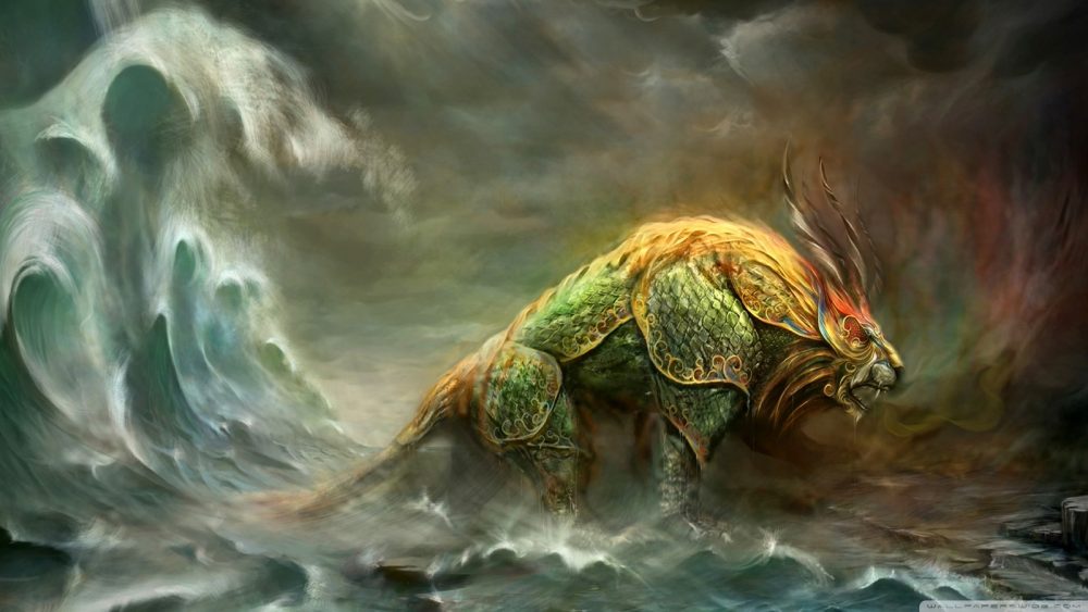 An illustration of the ancient Chinese mythological beast called Nian. You can read about it below.