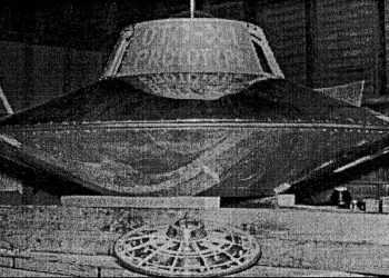The alleged flying saucer of Otis Carr, powered by his mysterious antigravity technology, that was supposed to fly to the moon.