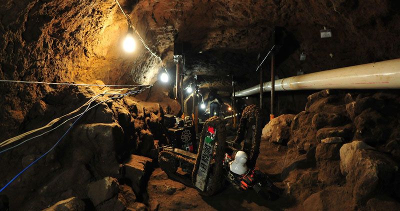 The tunnels beneath Teotihuacan and the special robot Tlaloc II-TC. Credit: HuffPost