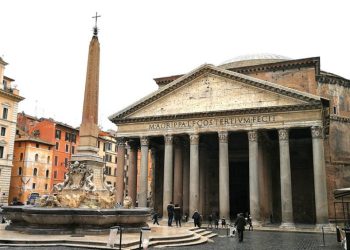 The Macuteo Obelisk in front of the Pantheon in Rome, one of the eight ancient Egyptian obelisks standing tall today in Rome alone.