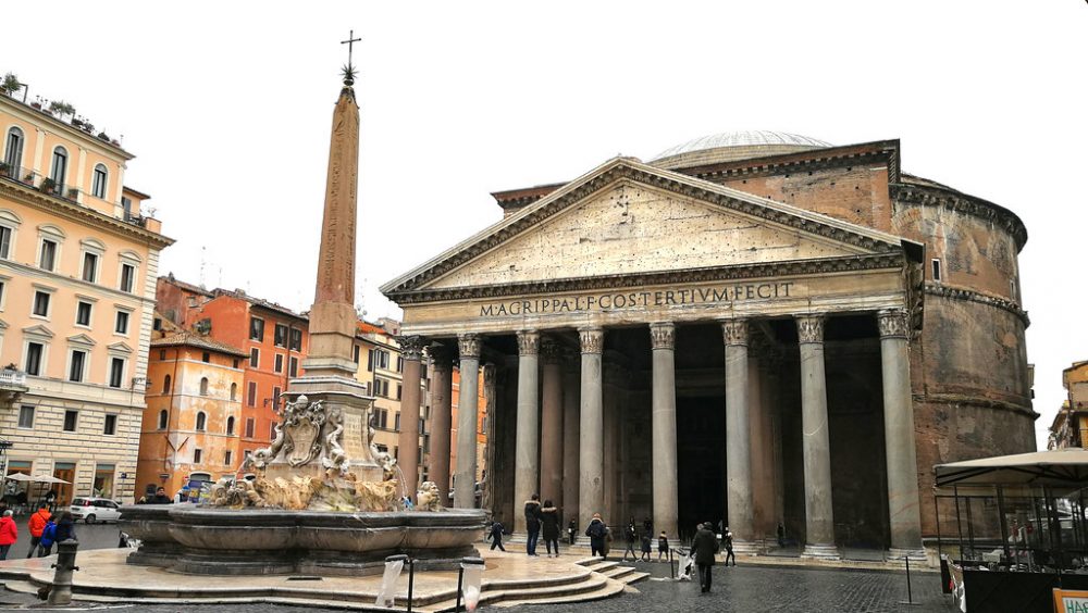 The Macuteo Obelisk in front of the Pantheon in Rome, one of the eight ancient Egyptian obelisks standing tall today in Rome alone.