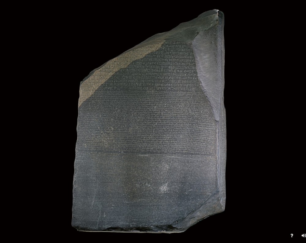 The artifact that gave Jean Champollion the opportunity to transcribe the Egyptian language - the Rosetta Stone.
