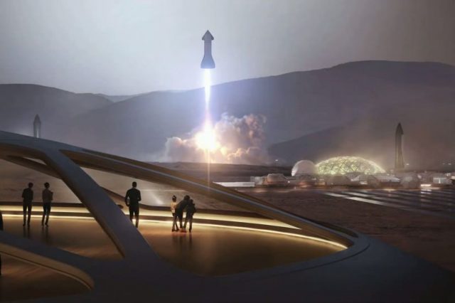 An artistic depiction of SpaceX's plans for sending humans to Mars. Source: SpaceX