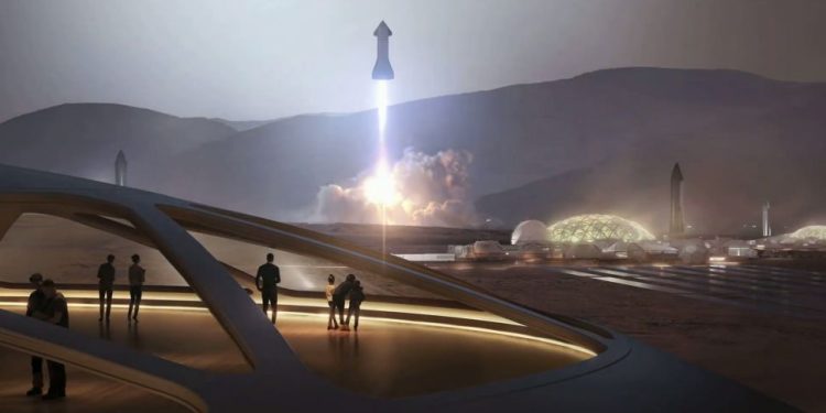 An artistic depiction of SpaceX's plans for sending humans to Mars. Source: SpaceX