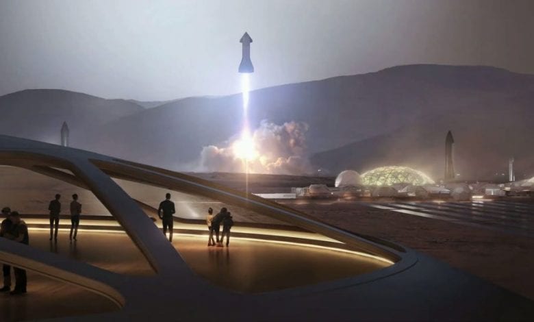 An artistic depiction of SpaceX's plans for sending humans to Mars. Source: SpaceX