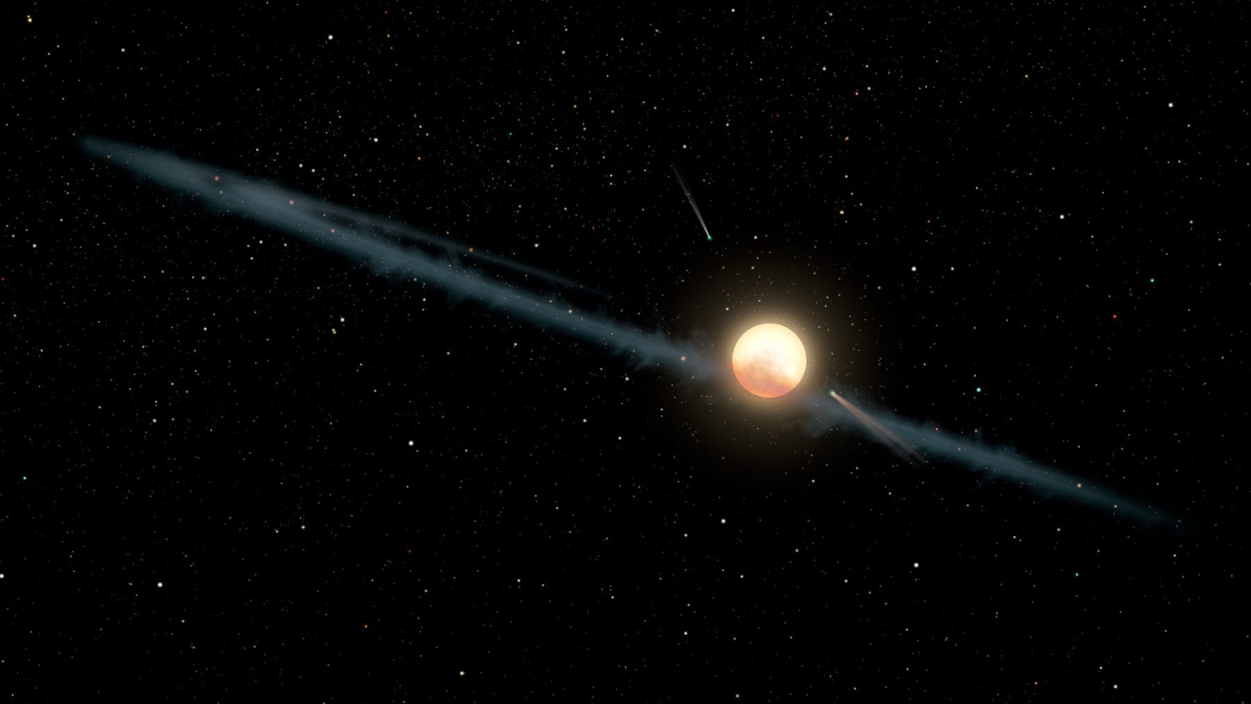 This illustration depicts a hypothetical uneven ring of dust orbiting KIC 8462852, also known as Boyajian’s Star or Tabby's Star. Source: NASA