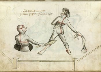 Depiction of a marital duel from Hans Talhoffer's fencing manual from 1459. Credit: Wikipedia
