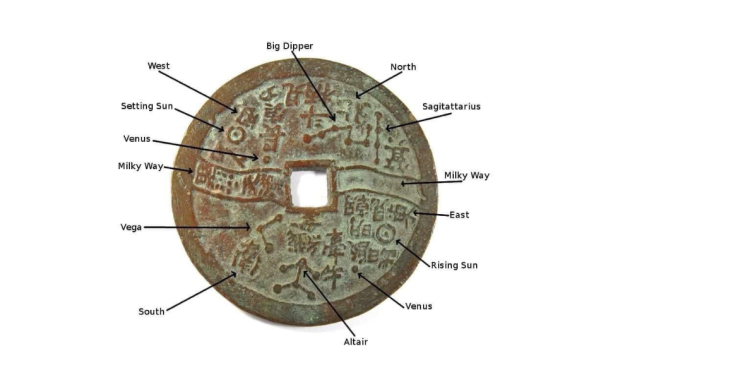 An image with a description of the ancient Chinese astro coin. Image Credit: Primaltek.