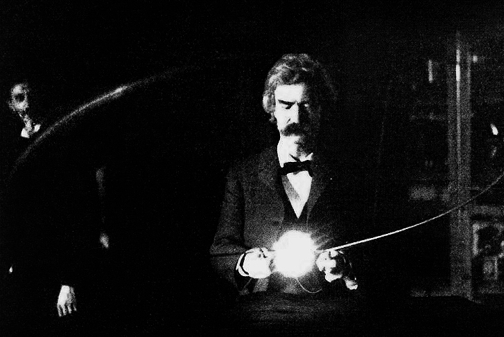 Mark Twain in Nikola Tesla's laboratory. Credit: Wikipedia