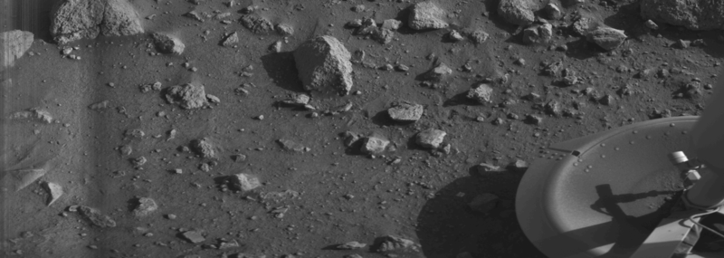 The first-ever image of the surface of Mars uploaded by Viking 1. Credit: NASA