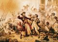 A 1718 oil painting depicting the final moments before the death of the famous Blackbeard. Credit: National Geographic