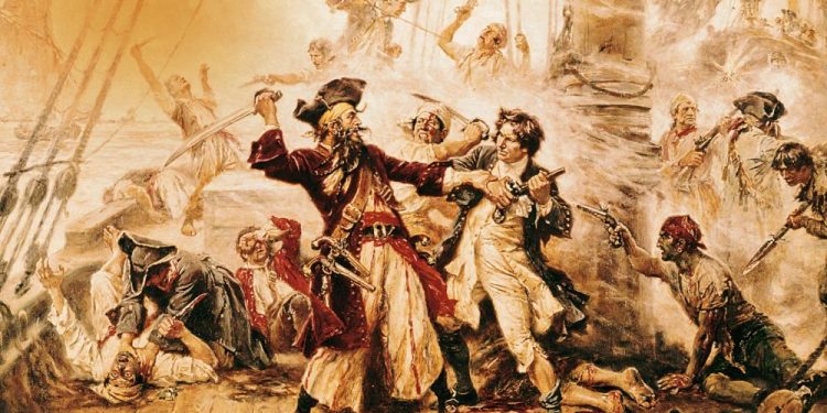 A 1718 oil painting depicting the final moments before the death of the famous Blackbeard. Credit: National Geographic