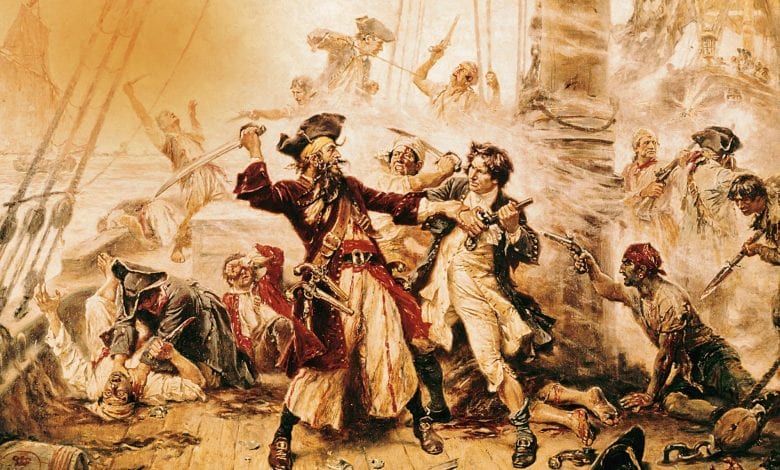 A 1718 oil painting depicting the final moments before the death of the famous Blackbeard. Credit: National Geographic