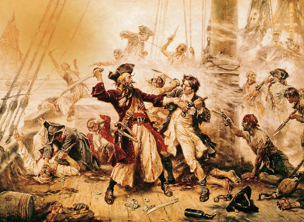 A 1718 oil painting depicting the final moments before the death of the famous Blackbeard. Credit: National Geographic