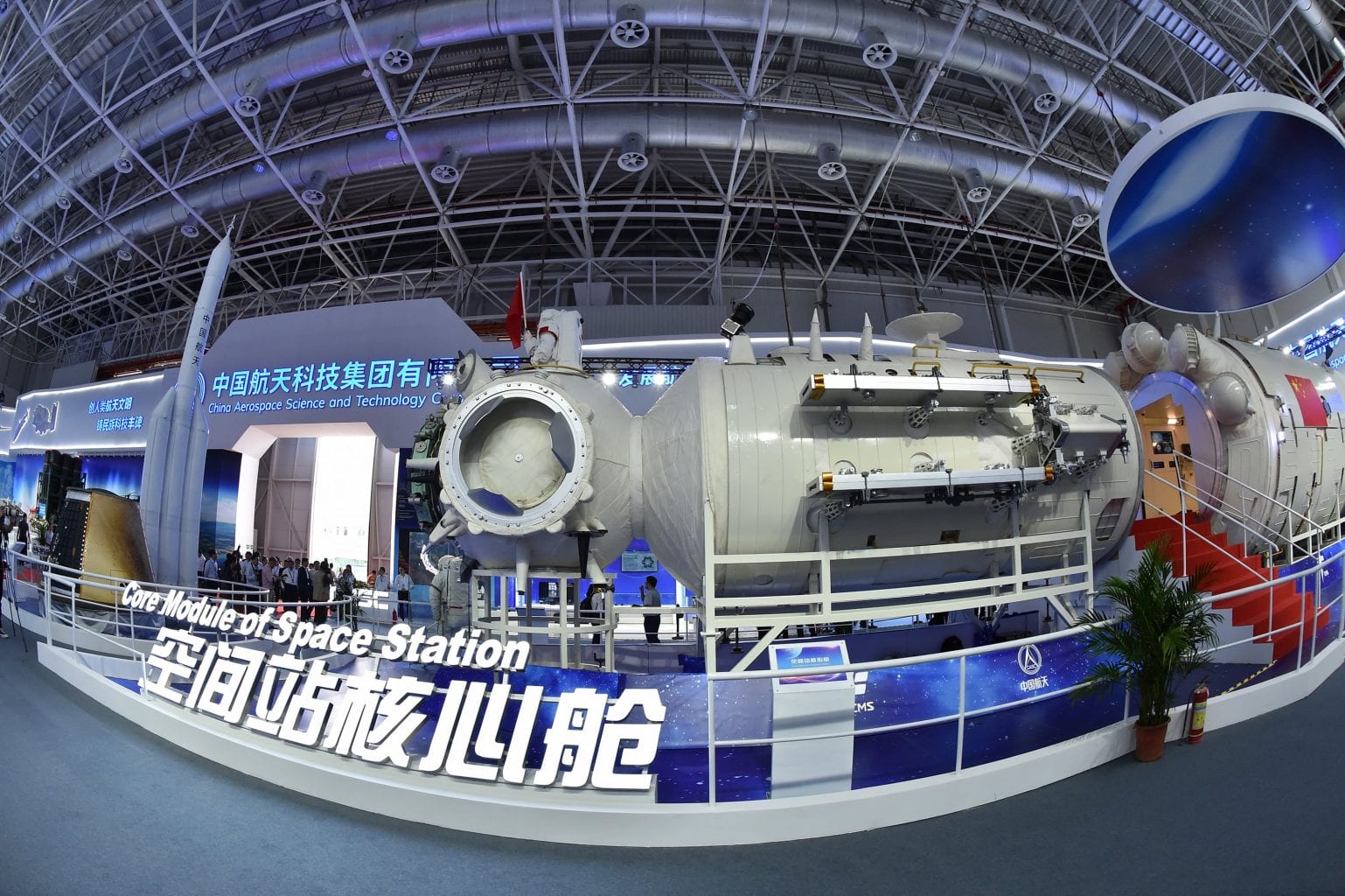 Real-scale model of the core module of the Chinese space station. Credit: Xinhua/Liang Xu
