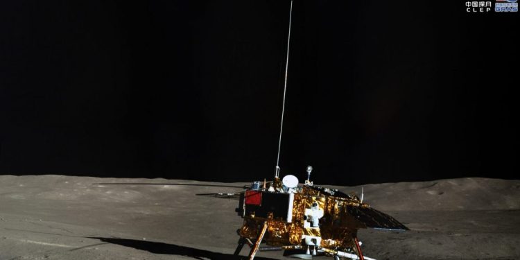 The Chang'e 4 lander photographed by the Yutu-2 rover. Credit: CLEP/ Lunar and Planetary Multimedia Database