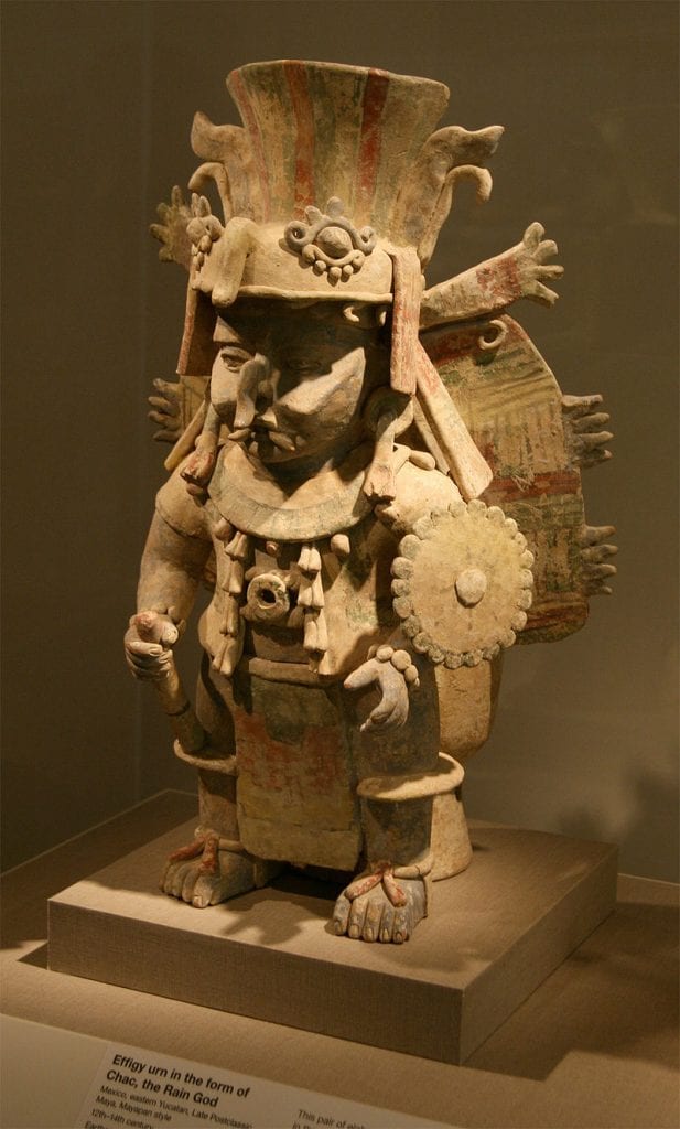 An Earthenware effigy urn from the 12-14th centuries depicting the Mesoamerican deity Chac. Credit: Wikimedia Commons