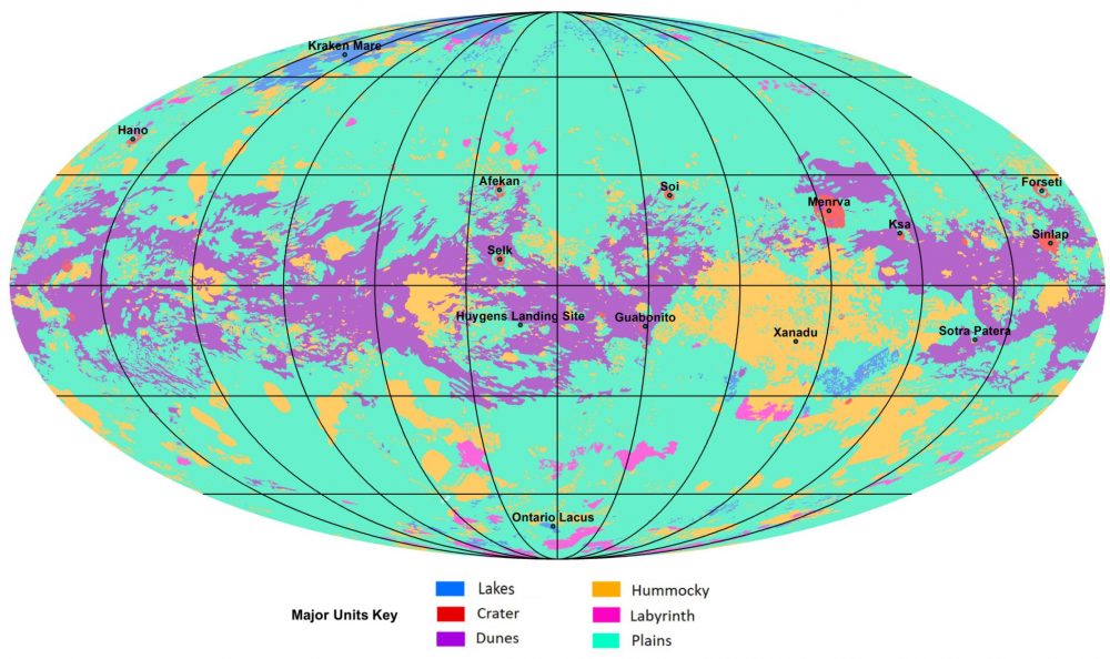 A Geological map of Titan presented by NASA. Credit: NASA/JPL-Caltech/ASU