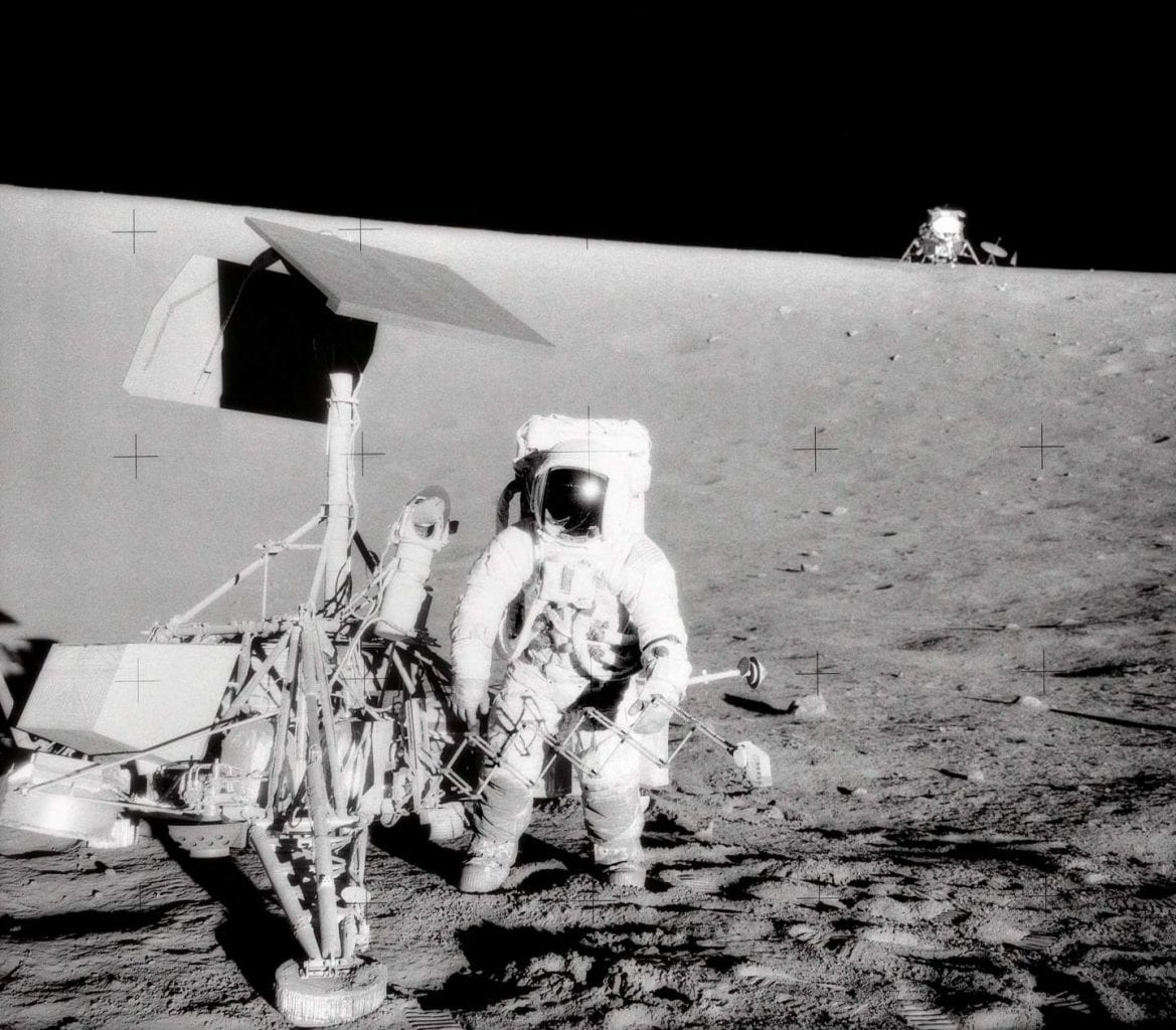 Charles Conrad Jr., commander of the Apollo 12 mission photographed next to the Surveyor III lander. Credit: Smithsonian National Air and Space Museum / NASA