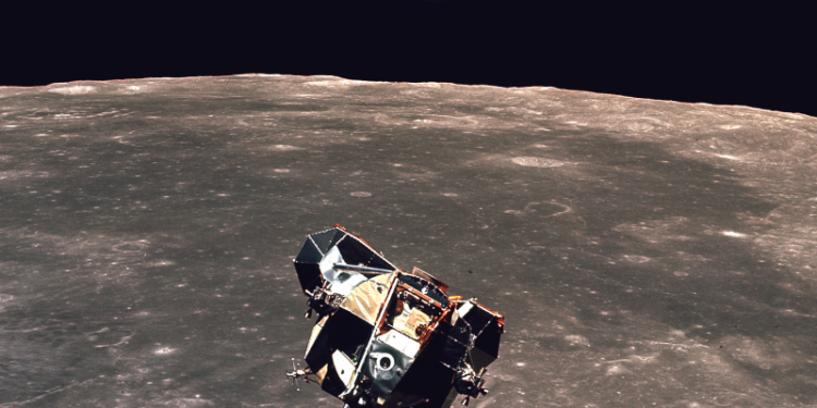 This photo from the legendary Apollo 11 mission to the Moon was snapped by astronaut Michael Collins as the "Eagle" lunar module was returning to the spaceship. Credit: NASA