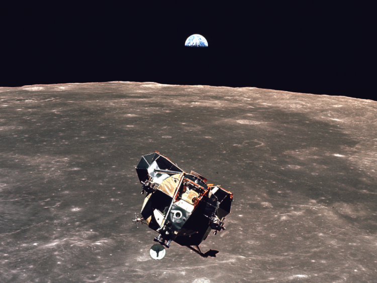 This photo from the legendary Apollo 11 mission to the Moon was snapped by astronaut Michael Collins as the "Eagle" lunar module was returning to the spaceship. Credit: NASA