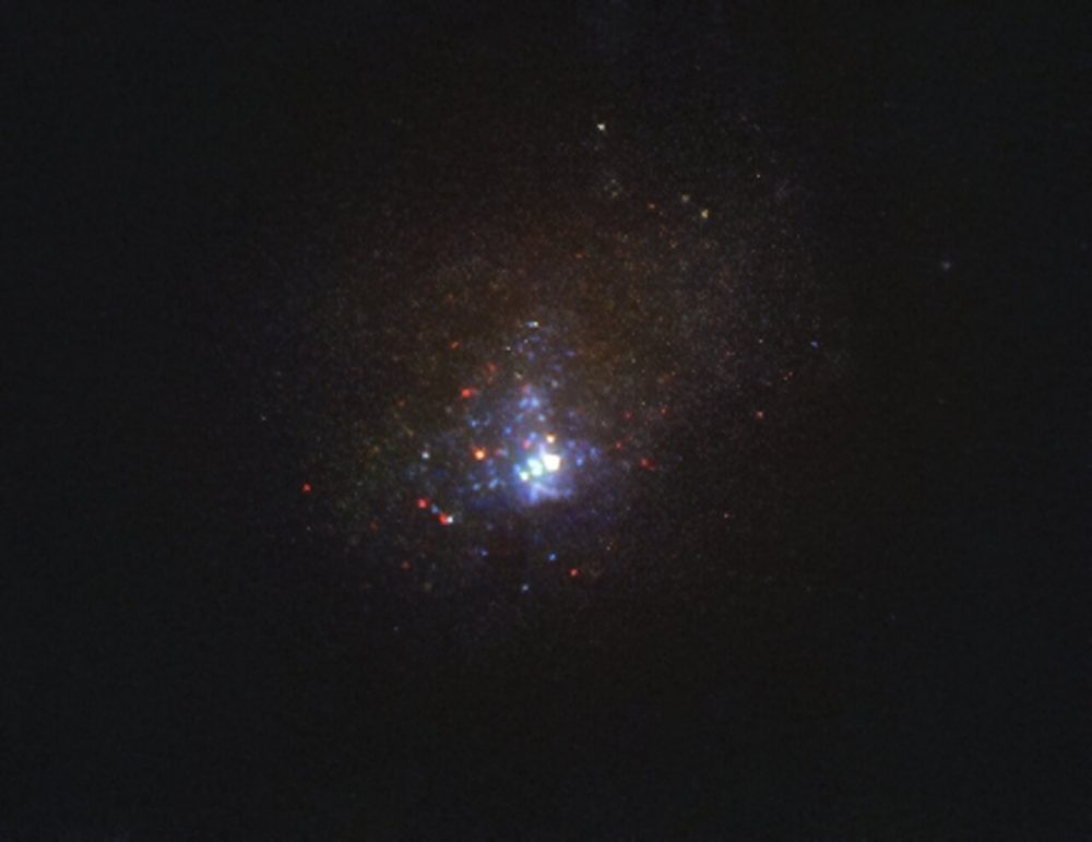 One of the most curious astronomical discoveries of 2020 revealed that the massive star in the Kinman Dwarf Galaxy imaged above has disappeared. Credit: NASA, ESA/Hubble, J. Andrews (U. Arizona)