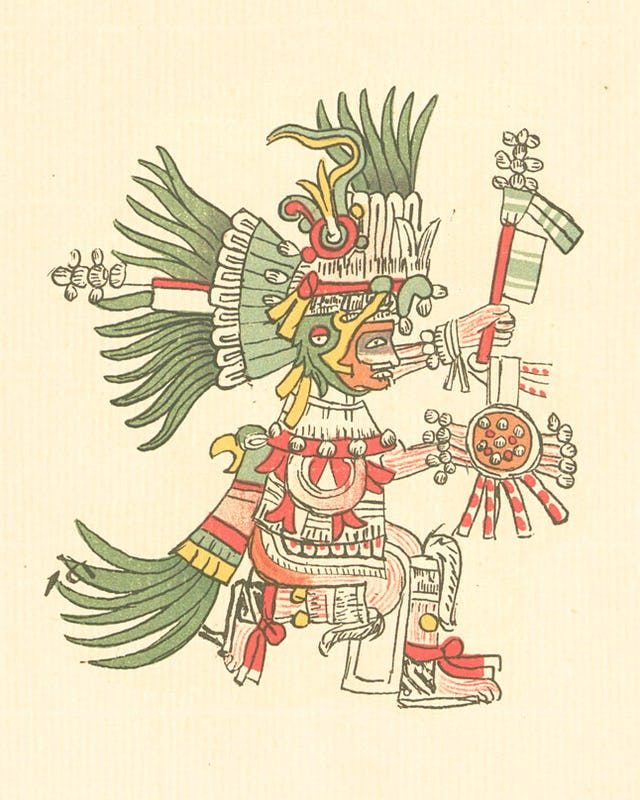 A depiction of Huitzilopochtli in the 16th century Codex Telleriano-Remensis. Credit: FAMSI / PUBLIC DOMAIN