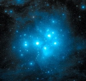 The Pleiades Star Cluster, subject of countless myths and legends from time immemorial. Credit: Caltech, Palomar Observatory, Digitized Sky Survey