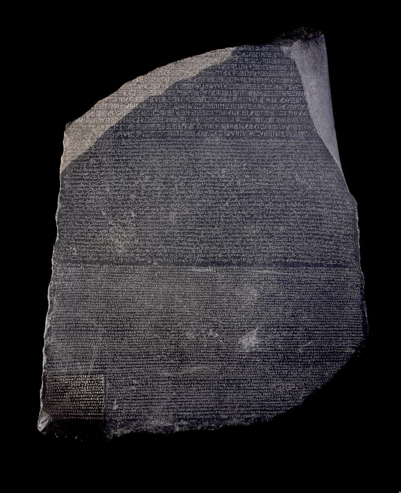 The Rosetta Stone - the unexpected answer to the mystery of the Ancient Egyptian Writing. Credit: British Museum