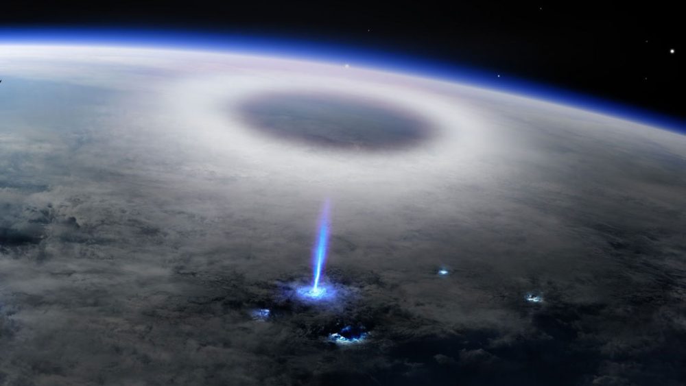 This is a visualization of the blue jet lightning captured in 2019. Credit: DTU SPACE, DANIEL SCHMELLING/MOUNT VISUAL
