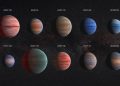 Artistic take on ten Hot Jupiters. Despite their proximity to their stars, they vary in color or at least this is what scientists believe. Credit: ESA/Hubble & NASA