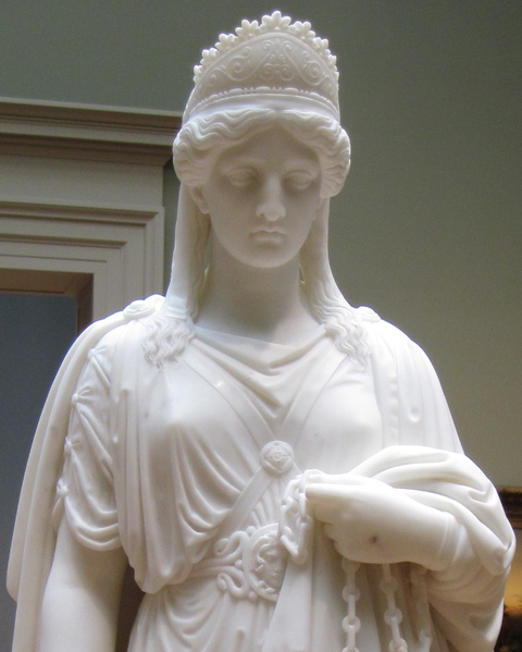 Marble sculpture of Queen Zenobia in chains. Created by Harriet Goodhue Hosmer in 1859. Credit: Ancient EU