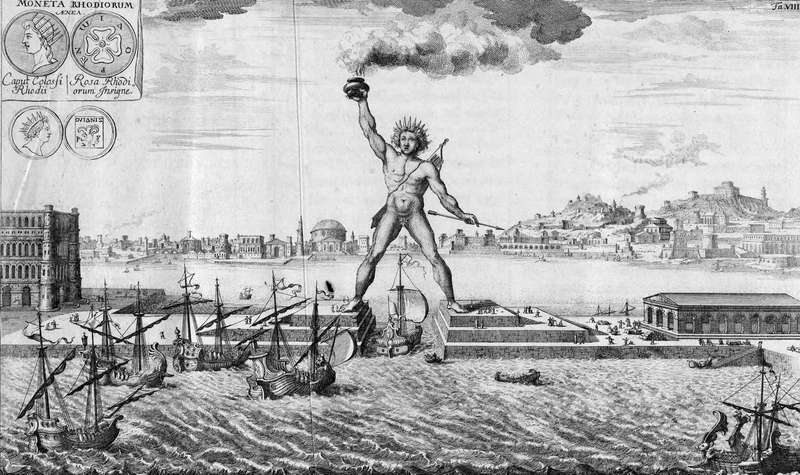 The Colossus of Rhodes engraved by Johann Adam Delsenbach in 1725. Credit: Britannica 