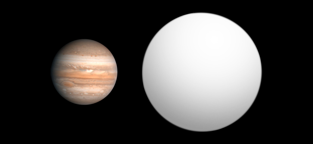 Size comparison between Jupiter and GQ Lupi b. Credit: Open Exoplanet Catalogue