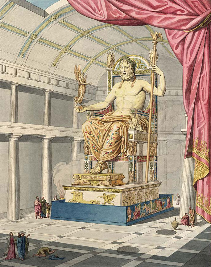 An artistic impression of how the Statue of Zeus would have looked like based on historical accounts. Credit: Wikimedia Commons