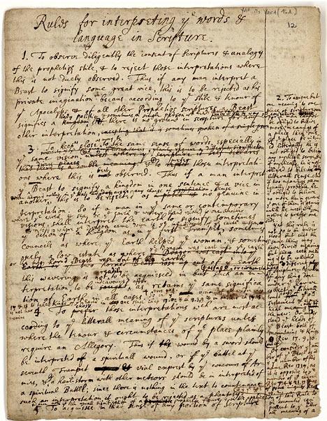 Part of a letter from 1704 to a friend in which Newton calculated the day of the Apocalypse using the Book of Daniel. Credit: Jerusalem's Hebrew University