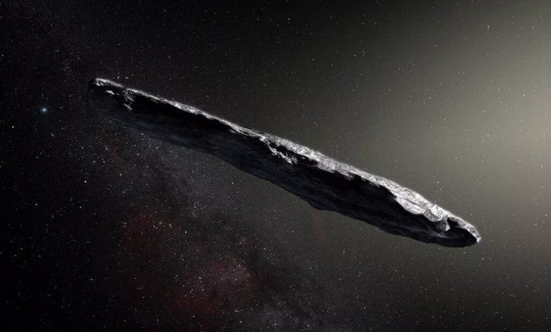 Here is an artistic take on how Oumuamua may look like. Credit: K. Meech et al./ESO