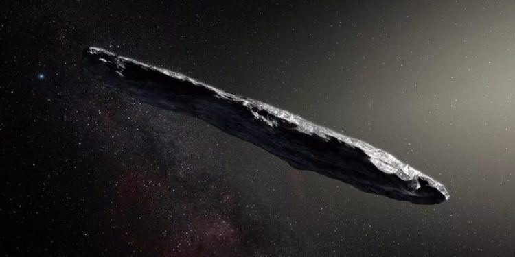 Here is an artistic take on how Oumuamua may look like. Credit: K. Meech et al./ESO