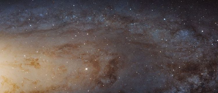 On this mosaic image, we see about 48,000 light-years out of the 220,000 light-year span of the Andromeda Galaxy. A better-quality version is included in the article below. Credit: NASA, ESA, J. Dalcanton, B.F. Williams and L.C. Johnson (University of Washington), the PHAT team and R. Gendler