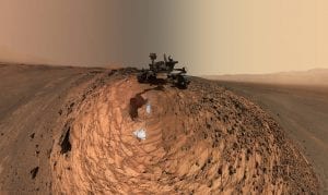 A low-angle "selfie" by the Curiosity Mars rover from one of the sample collection missions in the Gale Crater. Credit: NASA/JPL-Caltech/MSSS